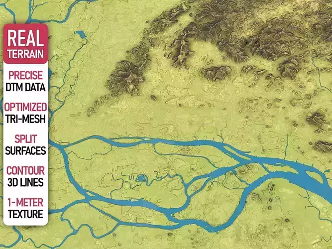 Guangzhou - Topography Terrain Low-poly 3D model
