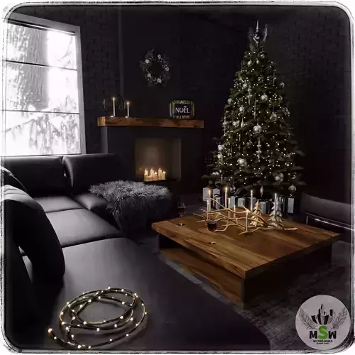Dark Christmas Living Room Blender Scene