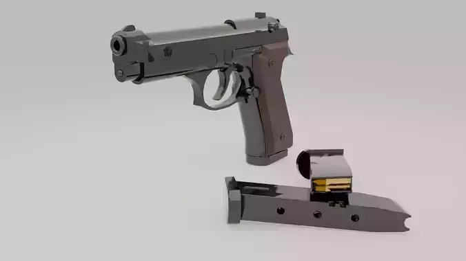 Realistic Semi-Automatic Pistol with Magazine - 3D Model