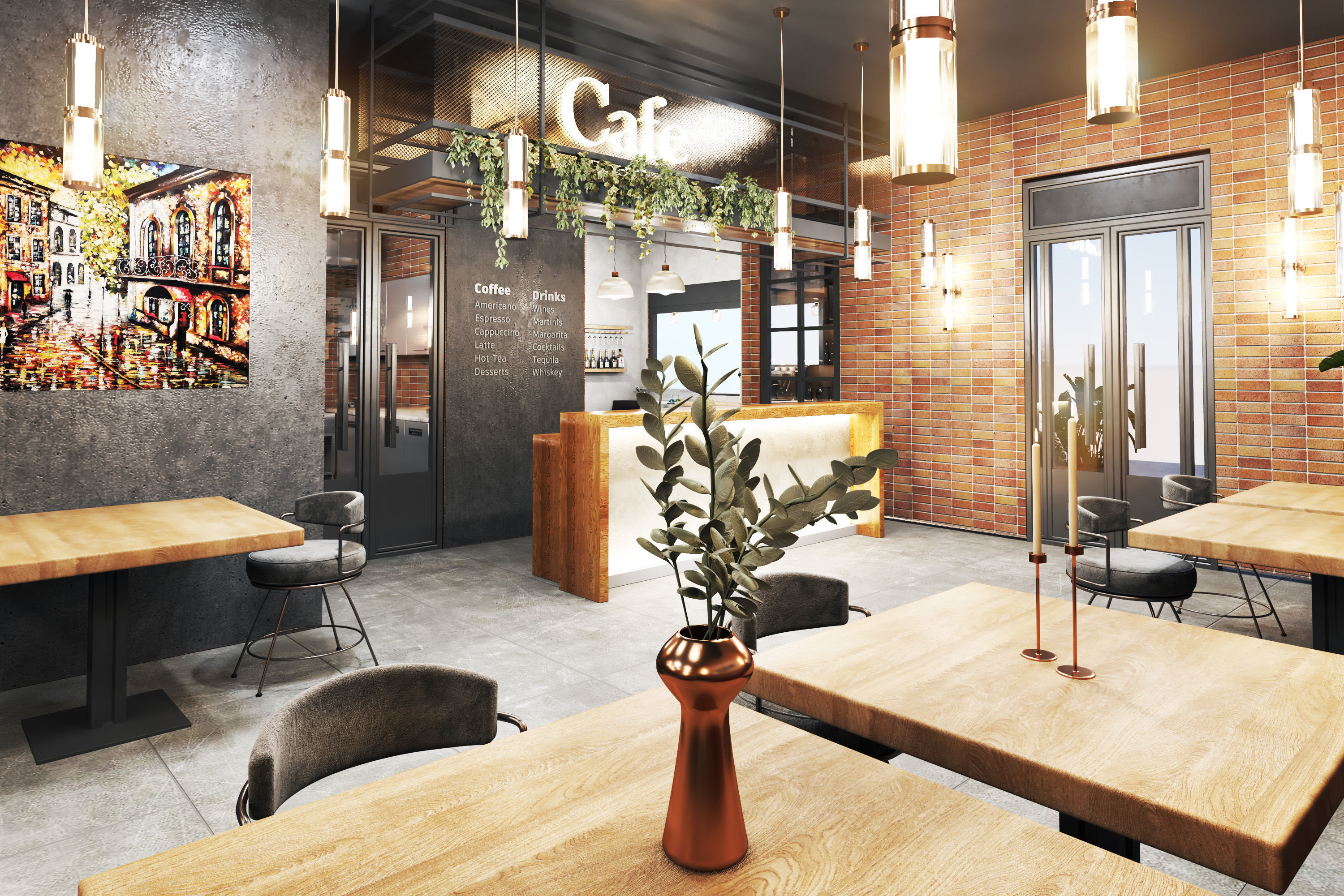 cafe restaurant full design Low-poly 3D model_6