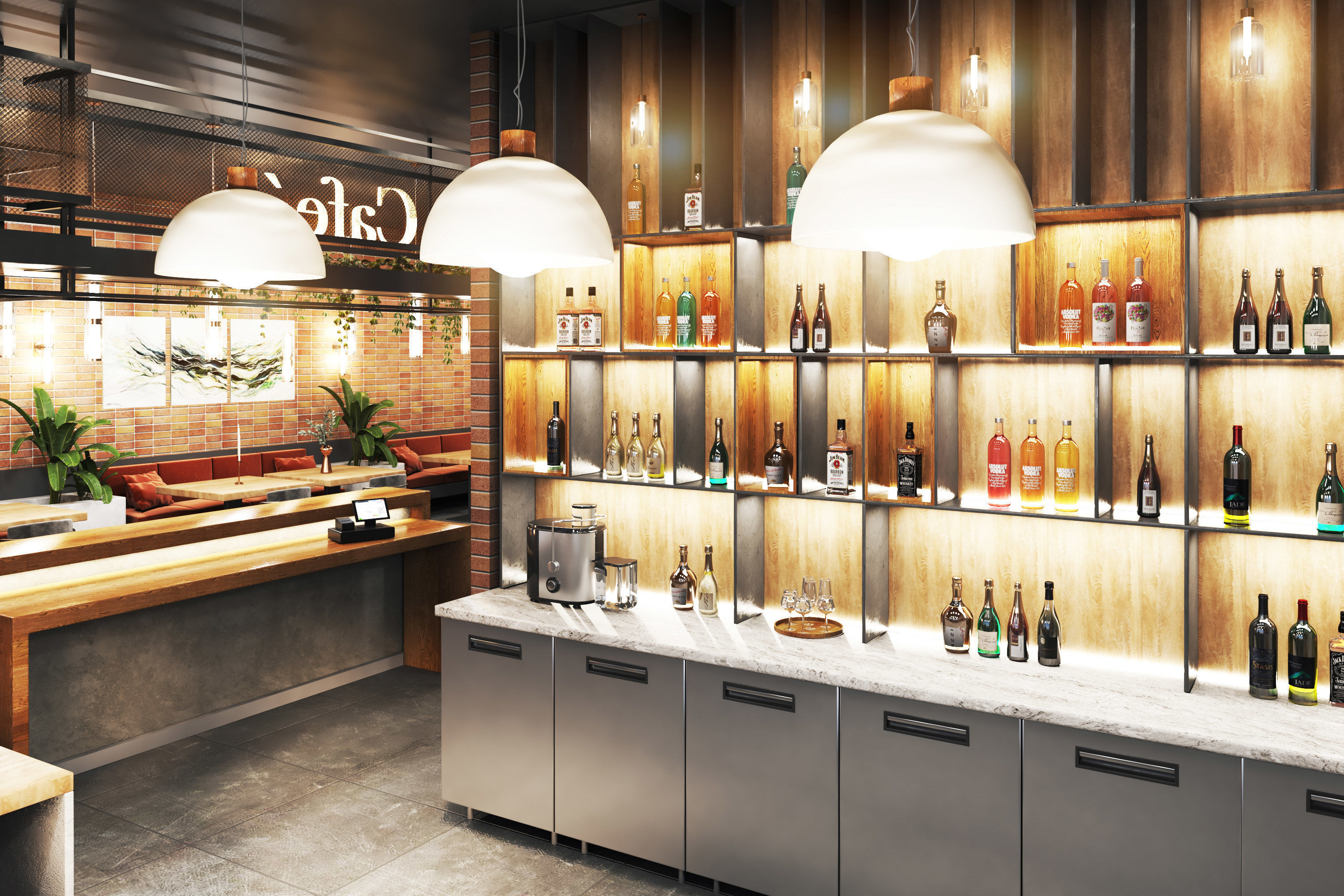 cafe restaurant full design Low-poly 3D model_5