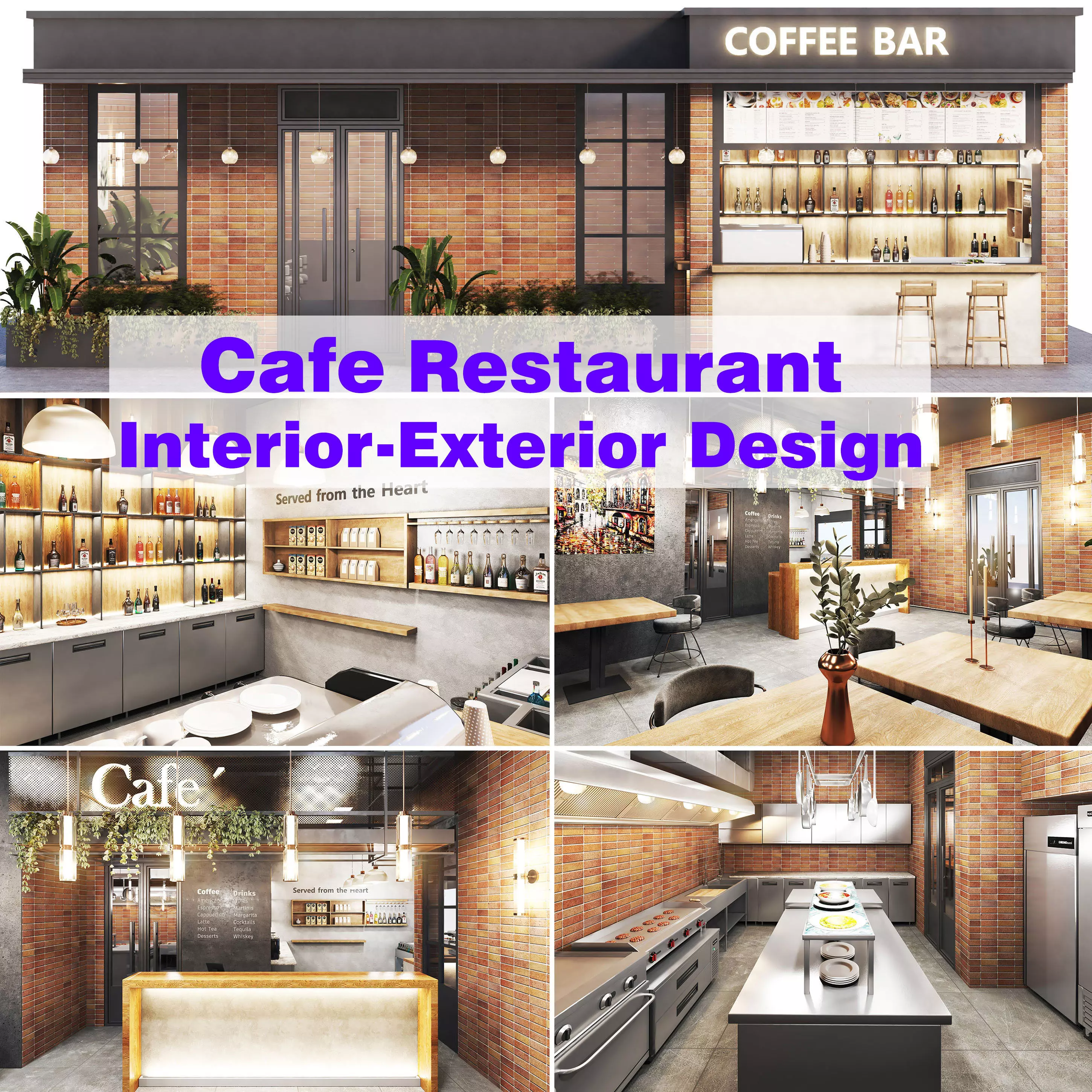 cafe restaurant full design Low-poly 3D model_0
