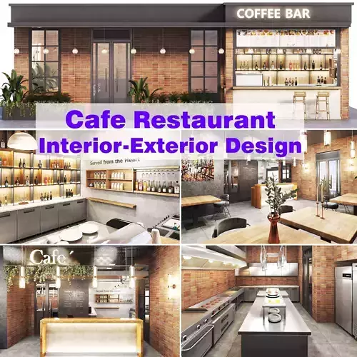 cafe restaurant full design Low-poly 3D model