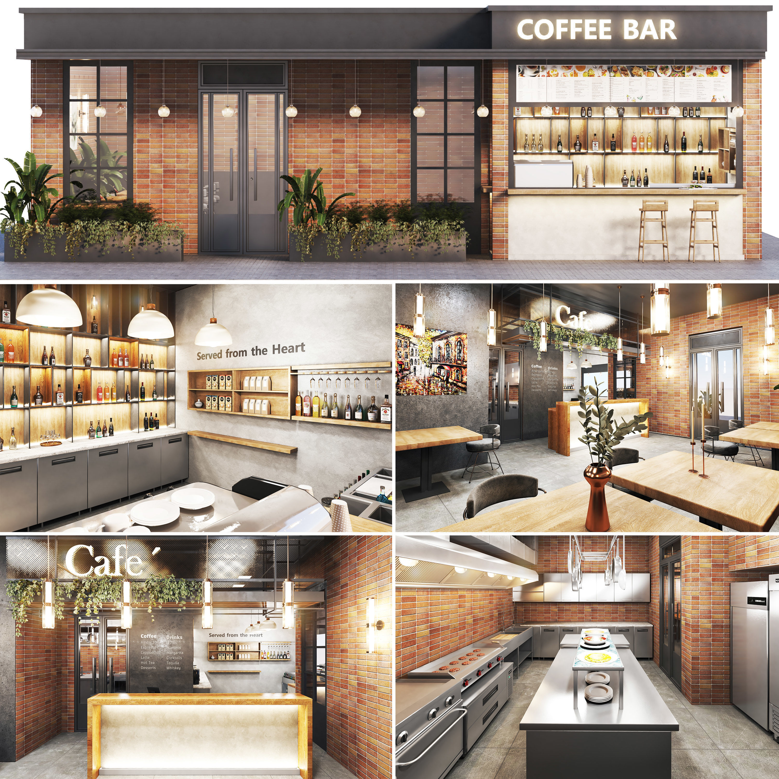 cafe restaurant full design Low-poly 3D model_3
