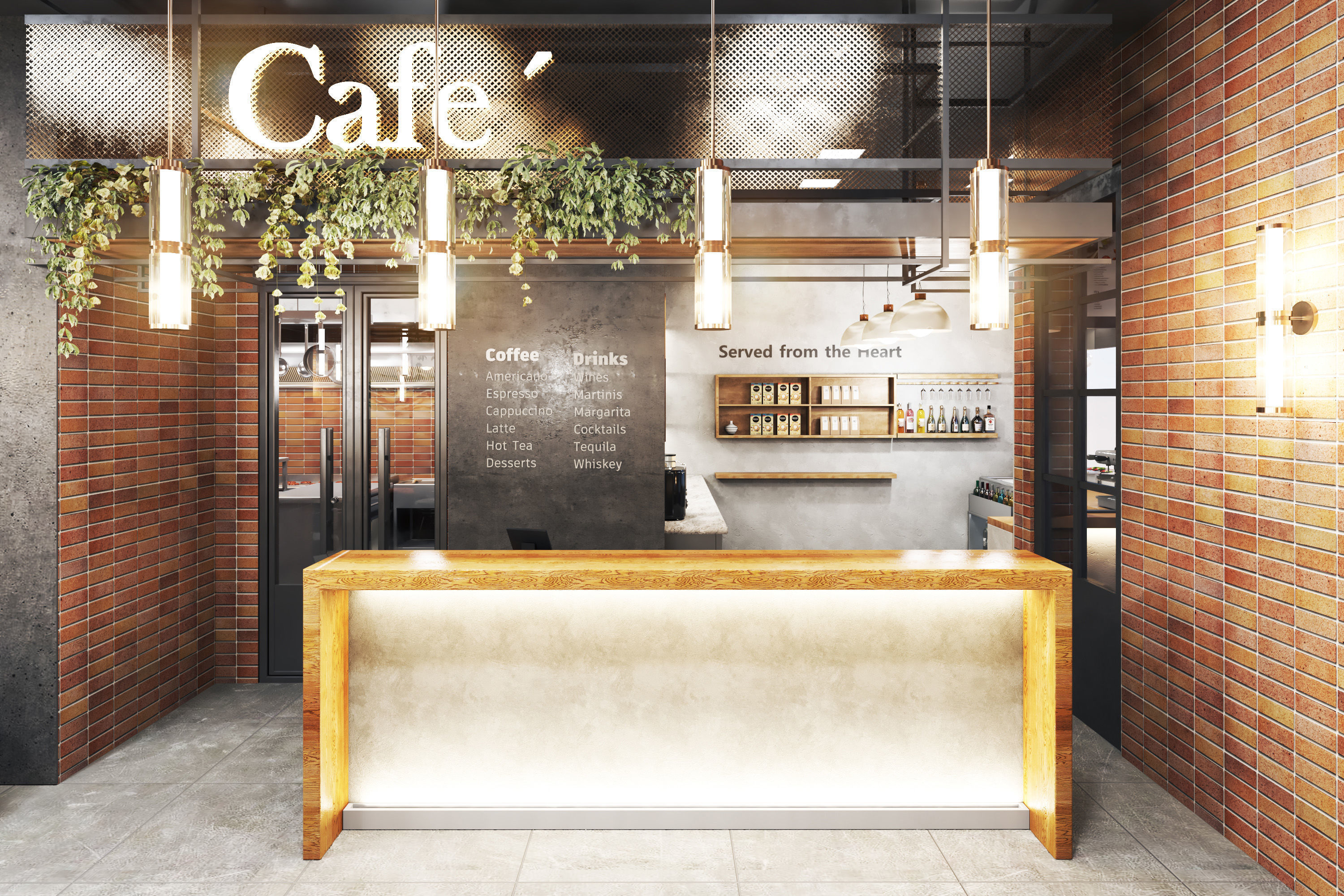 cafe restaurant full design Low-poly 3D model_1