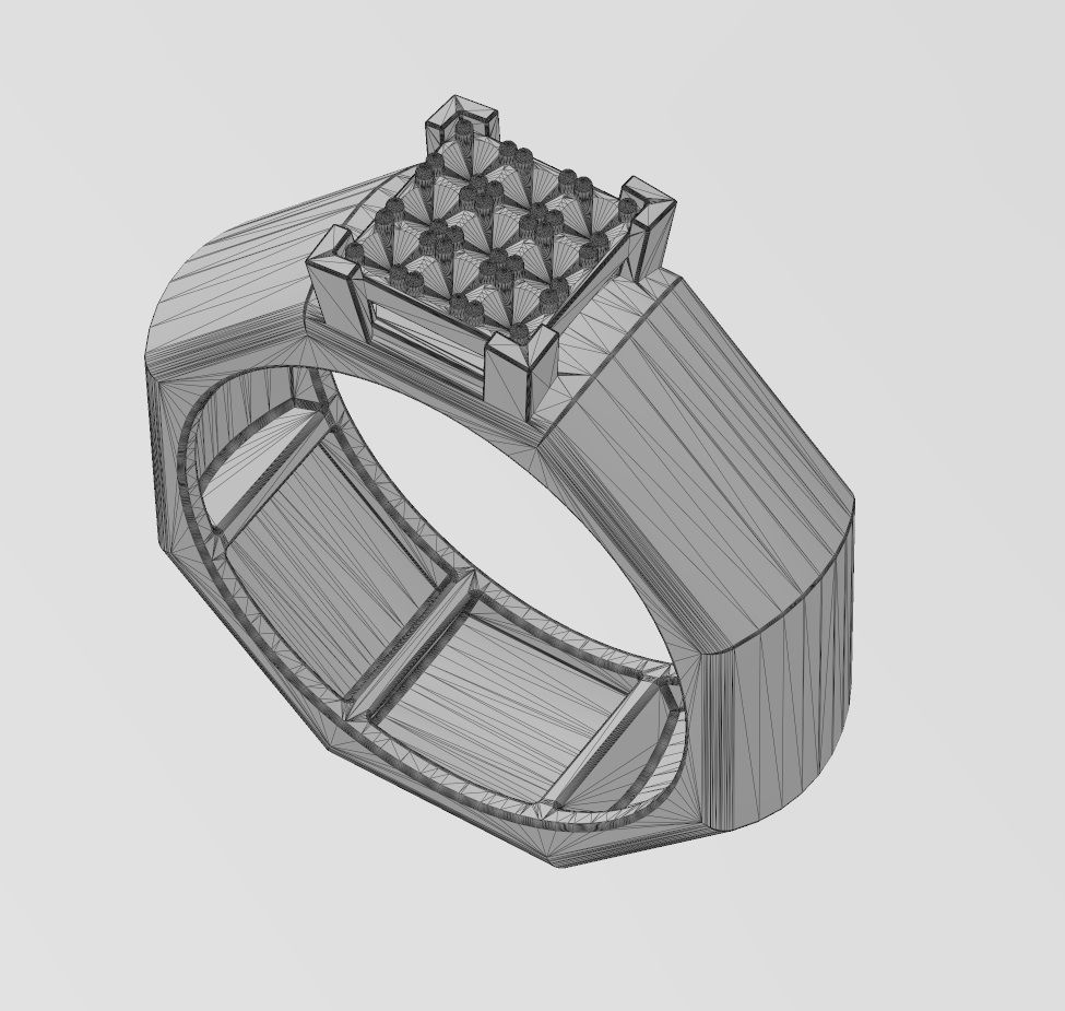 Square diamond cluster dome 8 facetes ring US sizes 7to12 3D print model_13