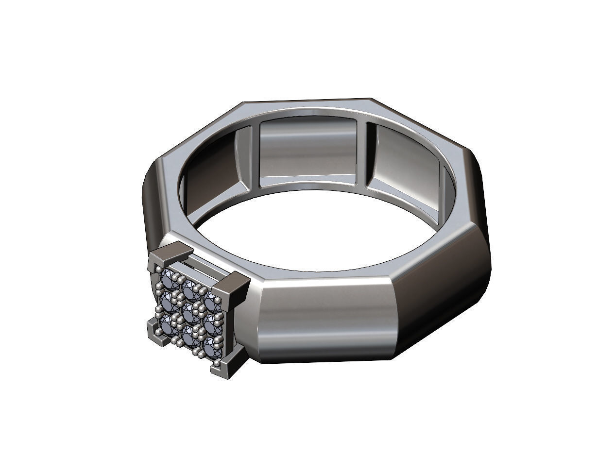 Square diamond cluster dome 8 facetes ring US sizes 7to12 3D print model_8