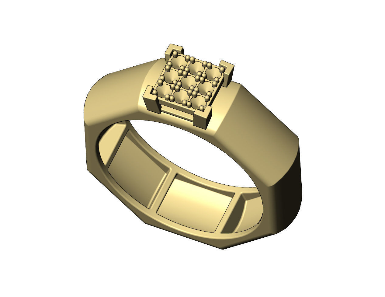 Square diamond cluster dome 8 facetes ring US sizes 7to12 3D print model_5