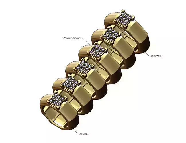 Square diamond cluster dome 8 facetes ring US sizes 7to12