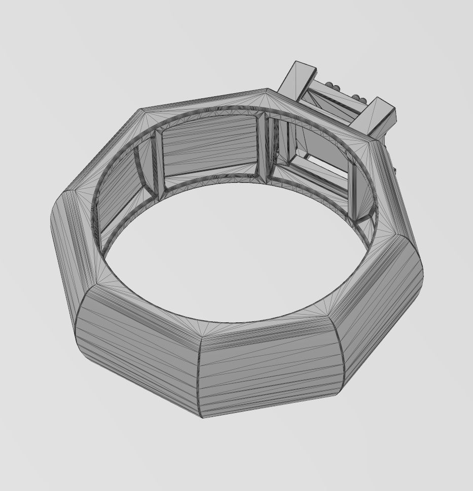 Square diamond cluster dome 8 facetes ring US sizes 7to12 3D print model_14