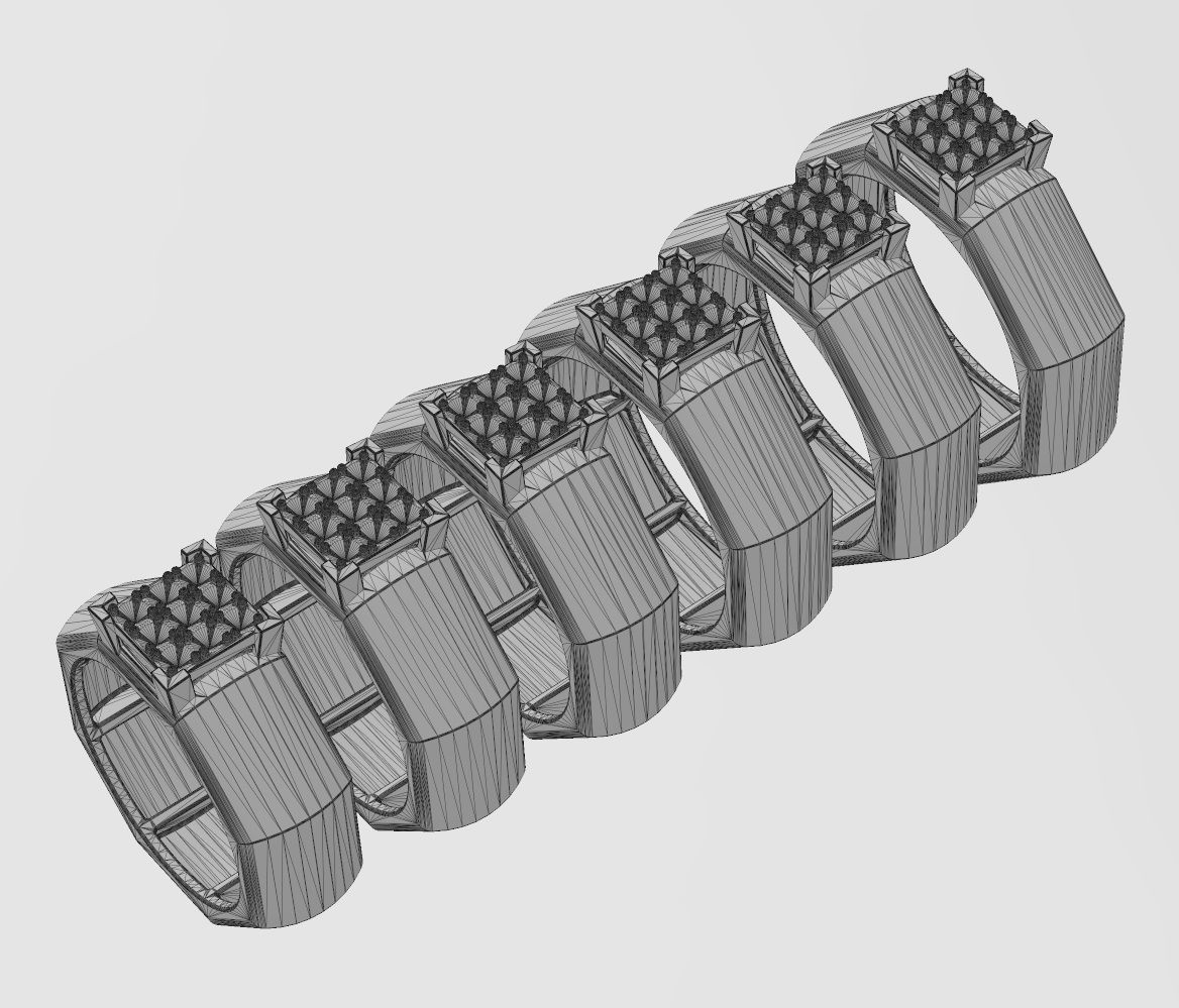 Square diamond cluster dome 8 facetes ring US sizes 7to12 3D print model_12