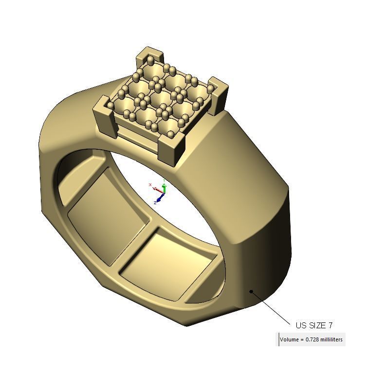 Square diamond cluster dome 8 facetes ring US sizes 7to12 3D print model_10