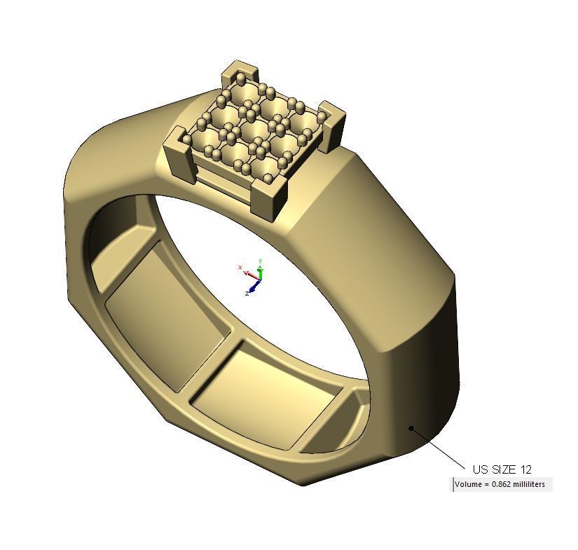 Square diamond cluster dome 8 facetes ring US sizes 7to12 3D print model_16