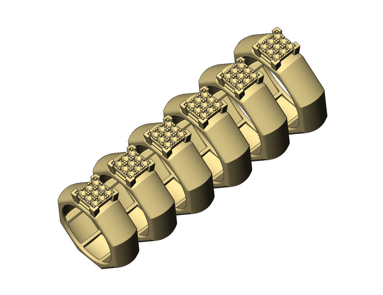 Square diamond cluster dome 8 facetes ring US sizes 7to12 3D print model_4