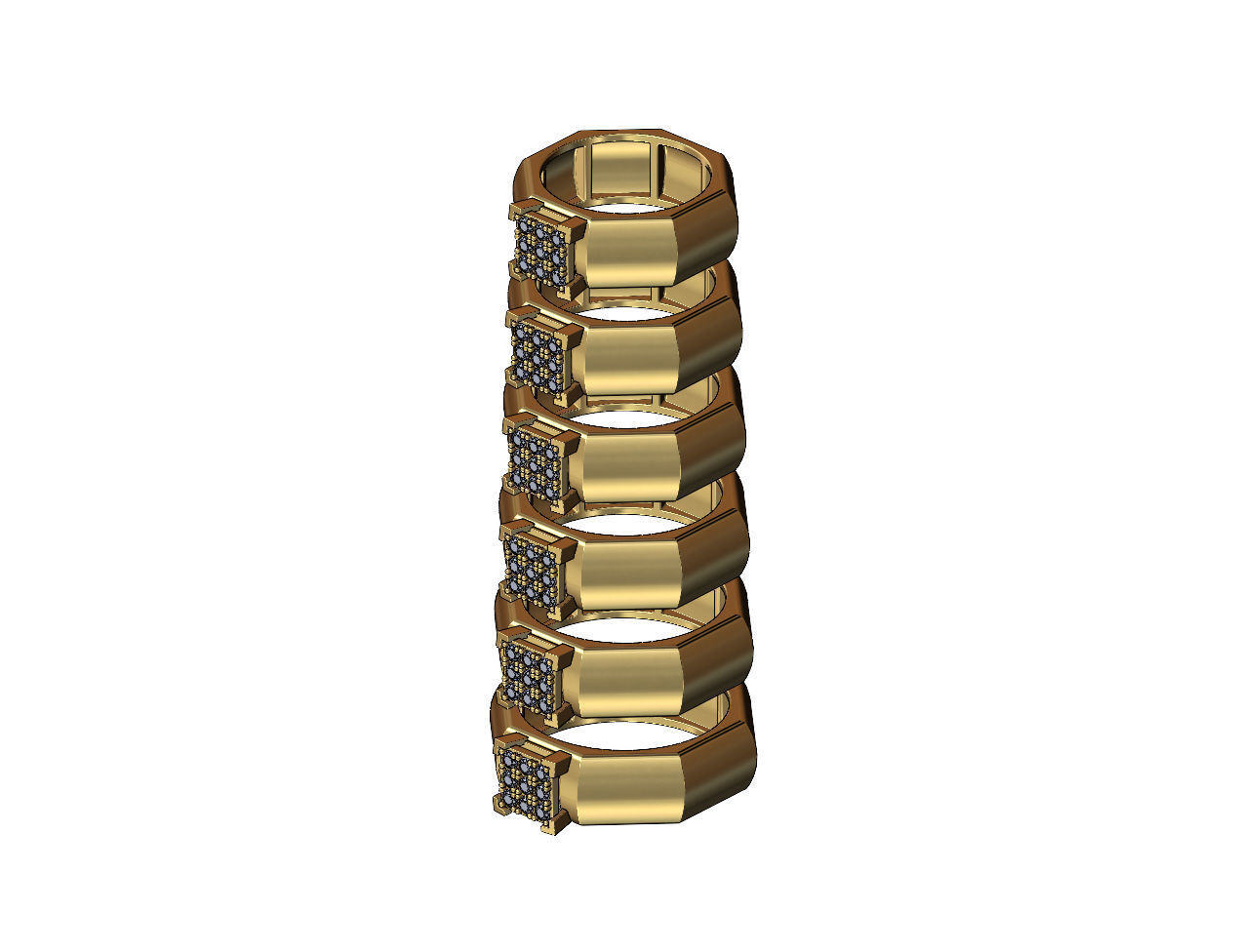 Square diamond cluster dome 8 facetes ring US sizes 7to12 3D print model_3