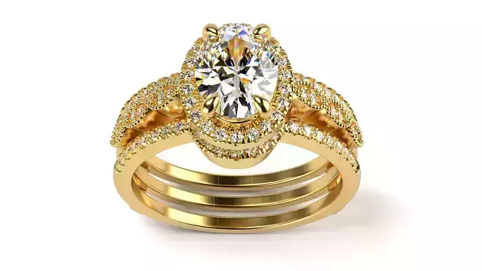 Vintage Engagement Ring Set with Oval Cut 3D print model