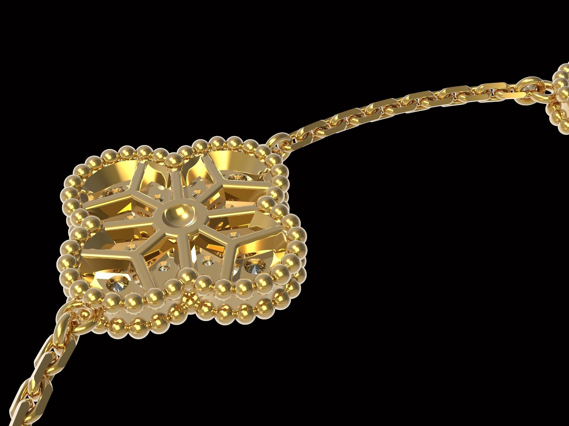 Vintage Flower Bracelet with Mother Of Pearl and Diamond Paved 3D print model_6