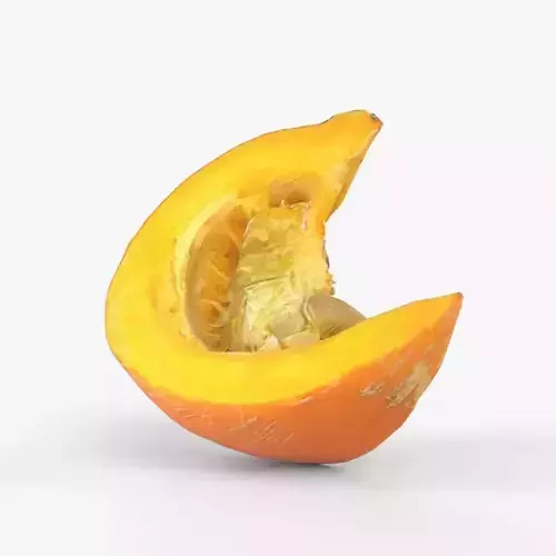 Photorealistic 3D scan of a slice of cracked pumpkin