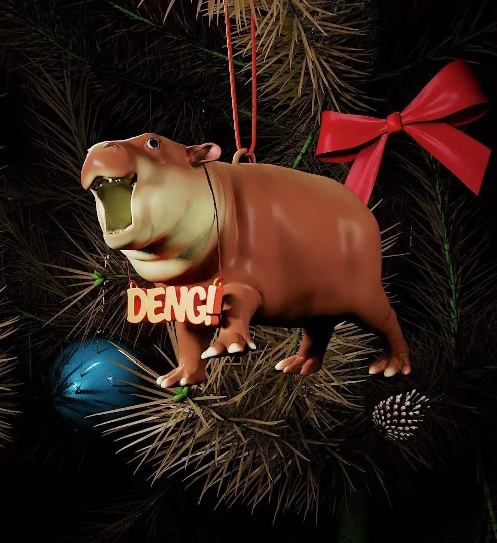 Moo Deng Hippo stl Christmas tree ornament - 3d print 3D print model_0
