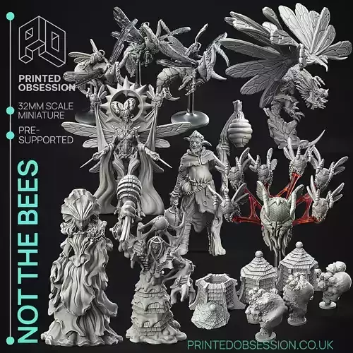 Bee Invasion - 14 monsters including a bee Dragon - PRESUPPRTED  3D Model Collection