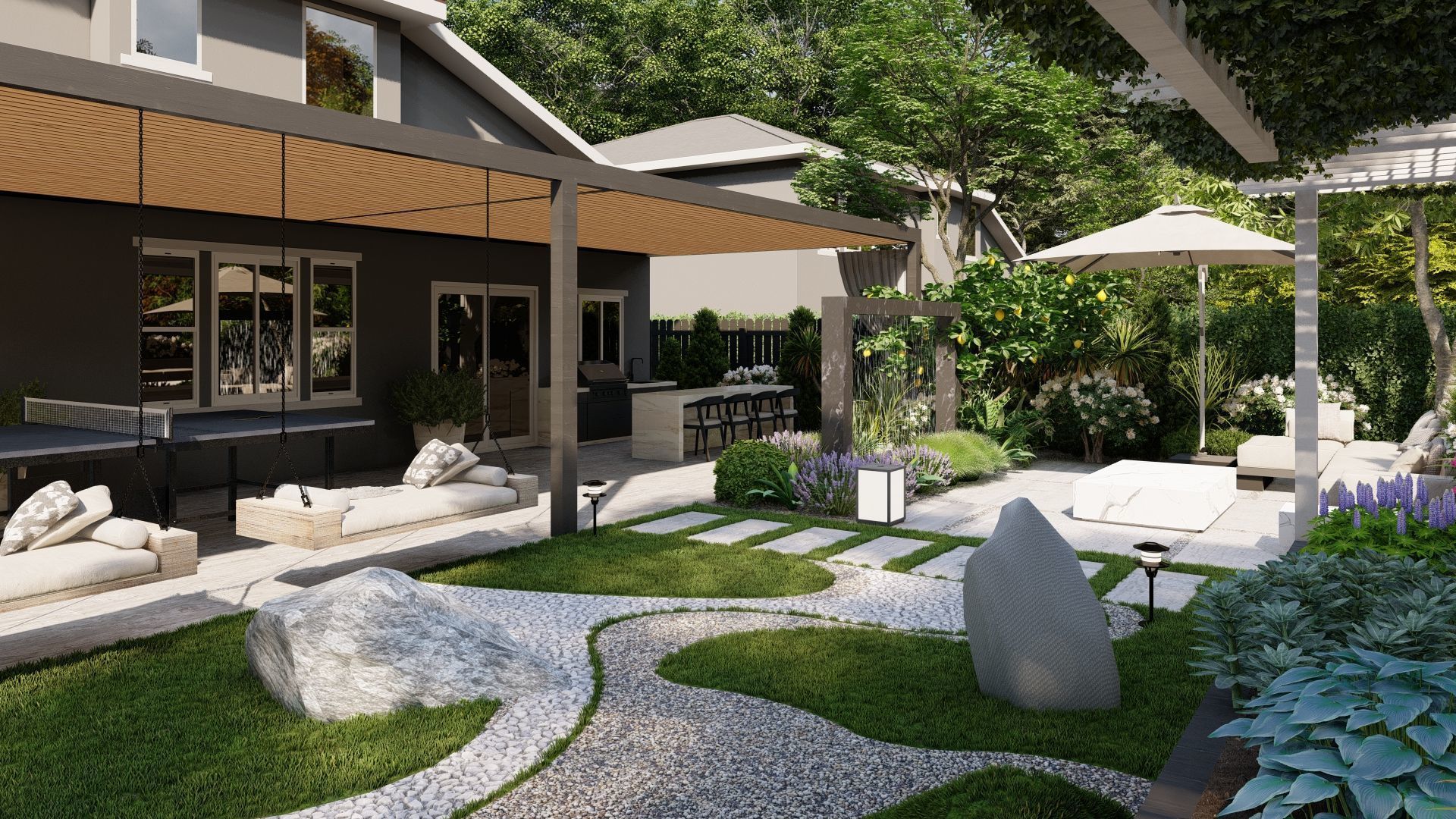 D Exterior Scene 3D model design garden and landscape 3D model_3