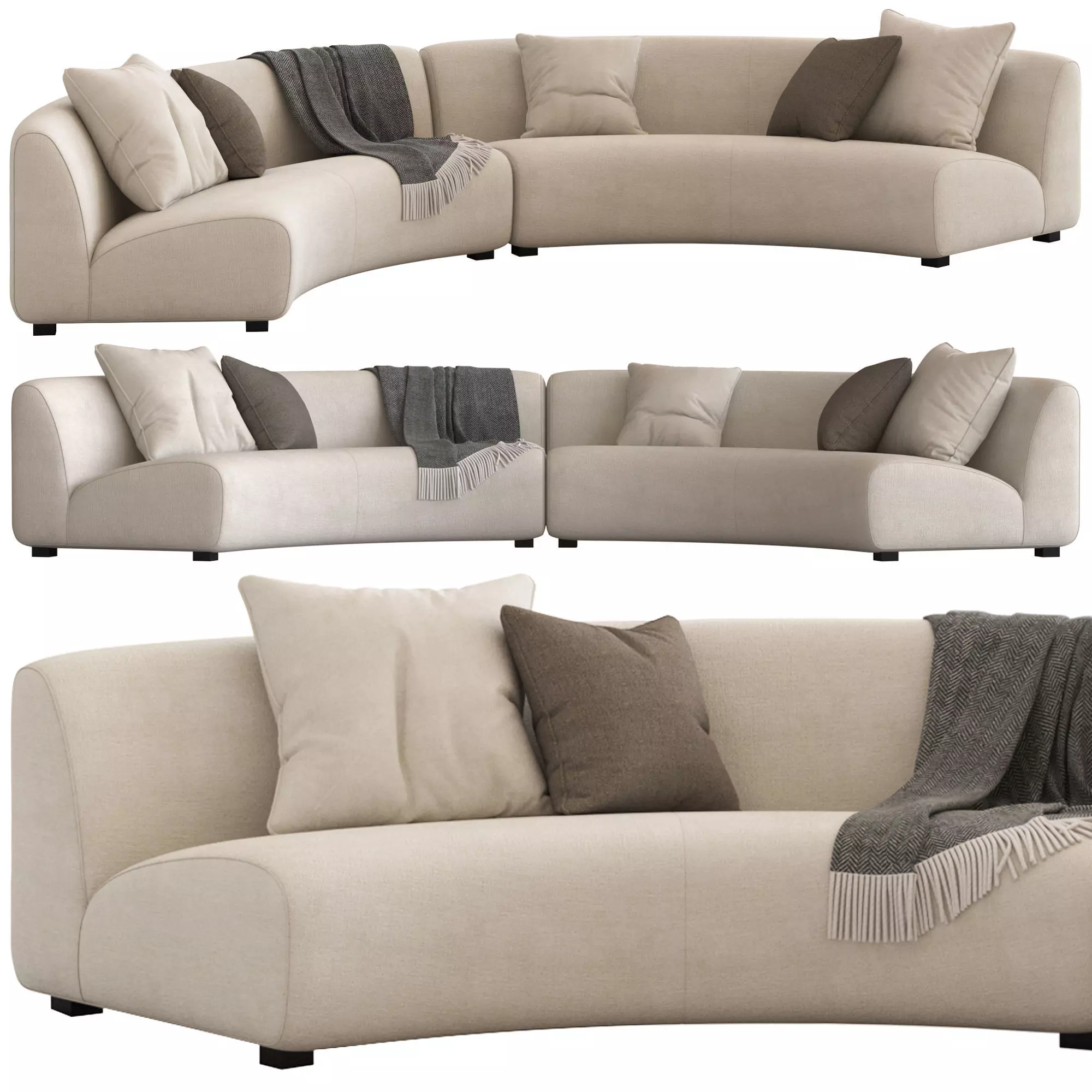 Coco Republic Adele Curved Modular Sofa 3D model_0