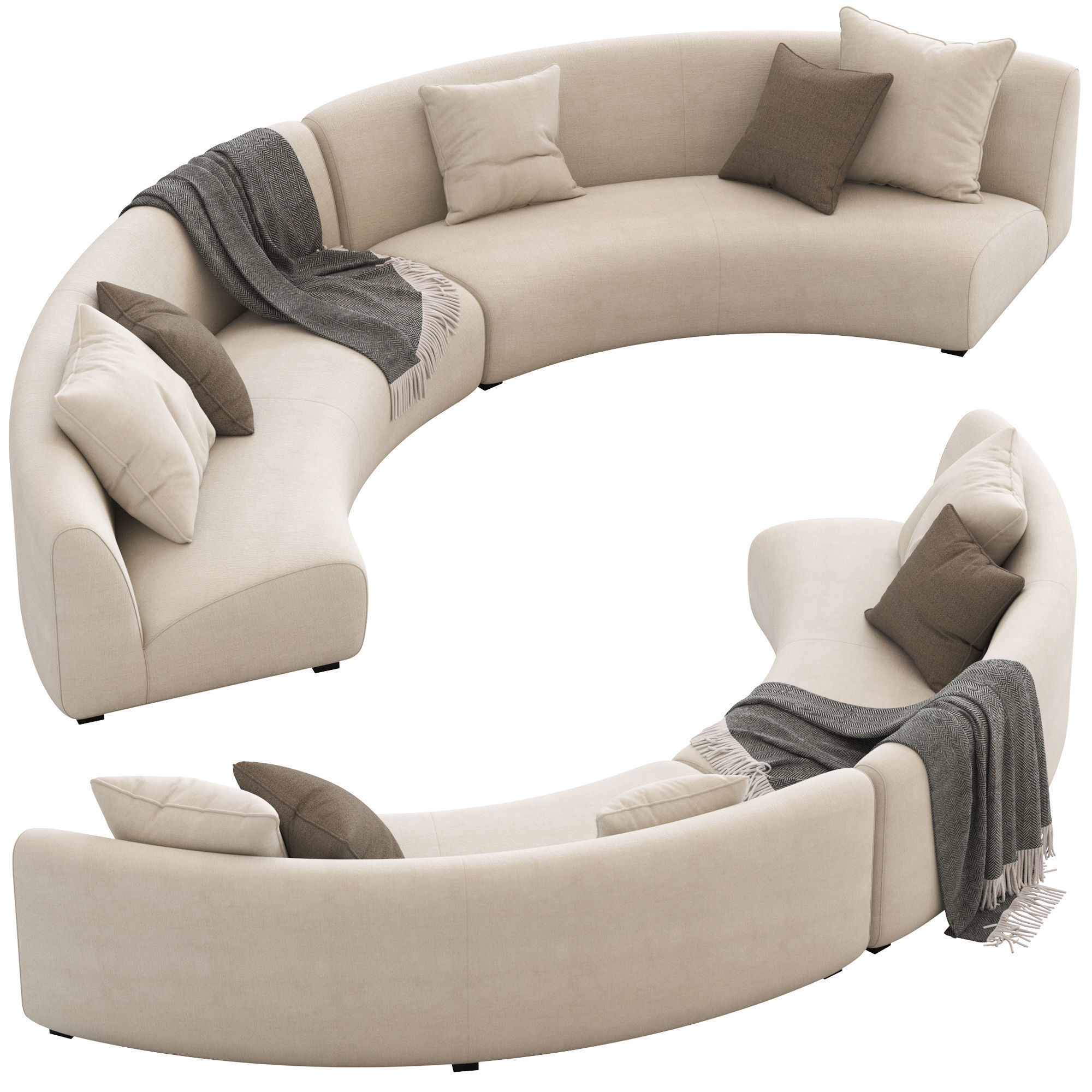 Coco Republic Adele Curved Modular Sofa 3D model_3