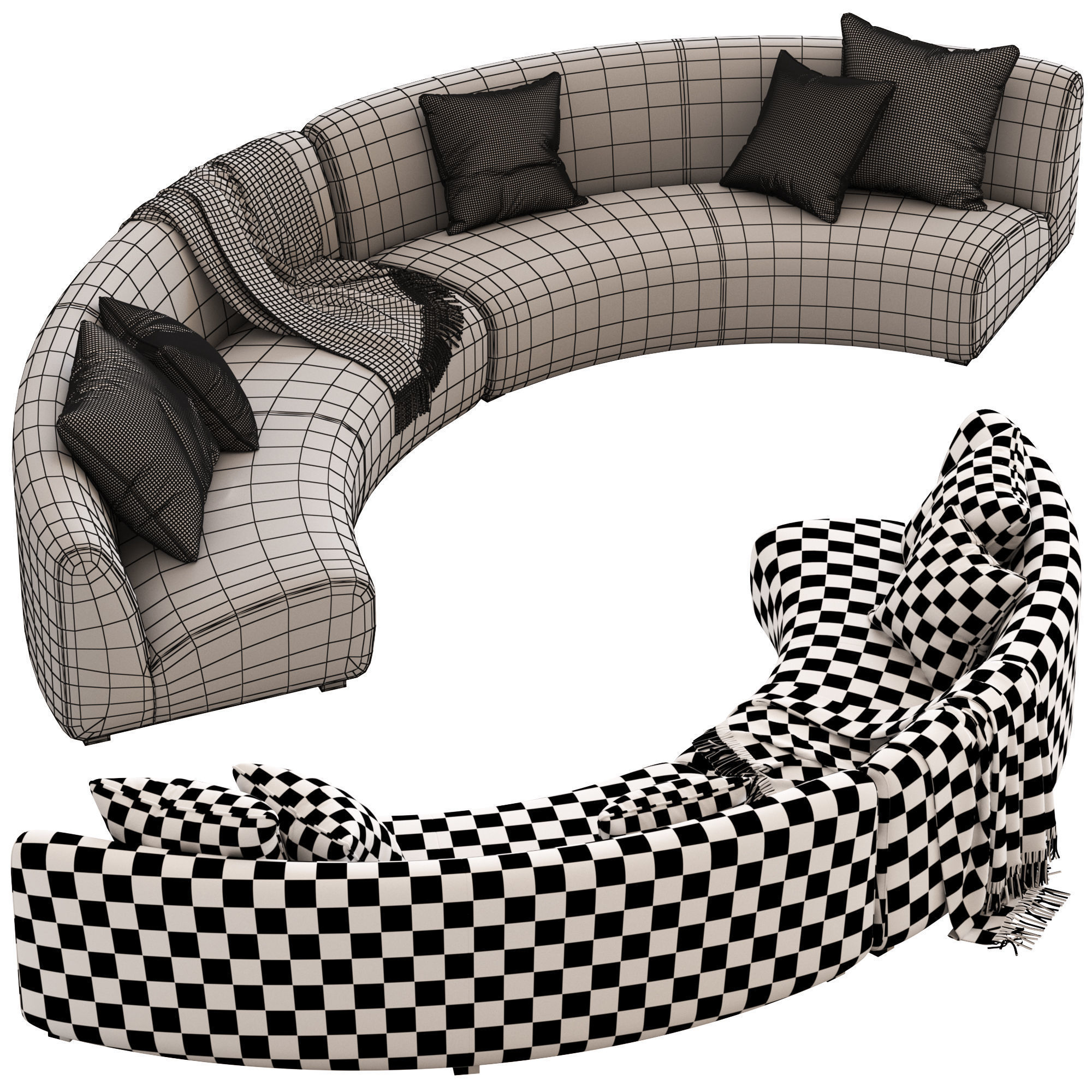 Coco Republic Adele Curved Modular Sofa 3D model_4