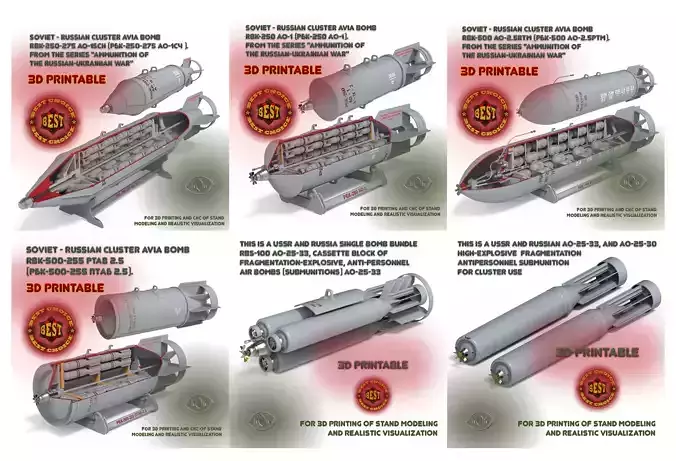 Cluster air bombs Russian Ukrainian war 3D Printable Collection 
