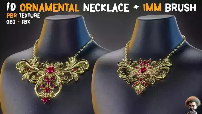 10 Ornamental Necklace and IMM Brush and PBR Textures  Vol 31  