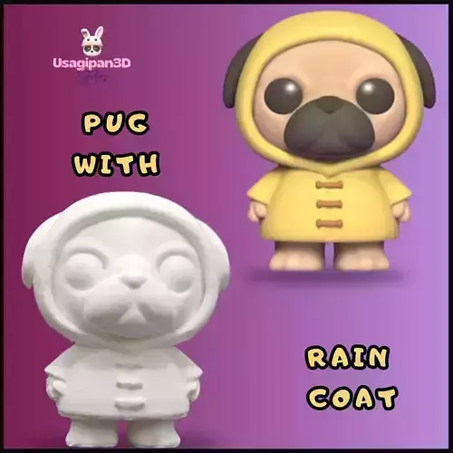 Pug with Rain Coat