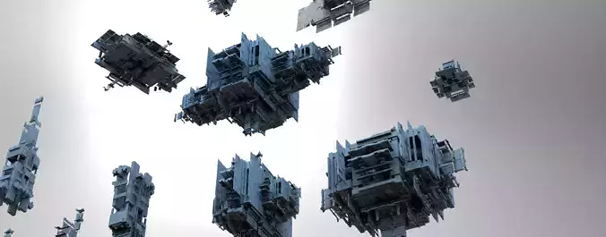 Sci fi Light gravity cube walkway platforms collection 1 Low-poly 3D model