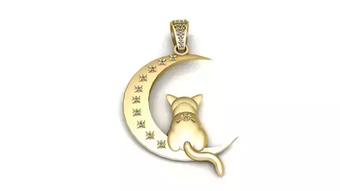 CAT ON THE MOON PENDANT 3D PRINTABLE MODEL
