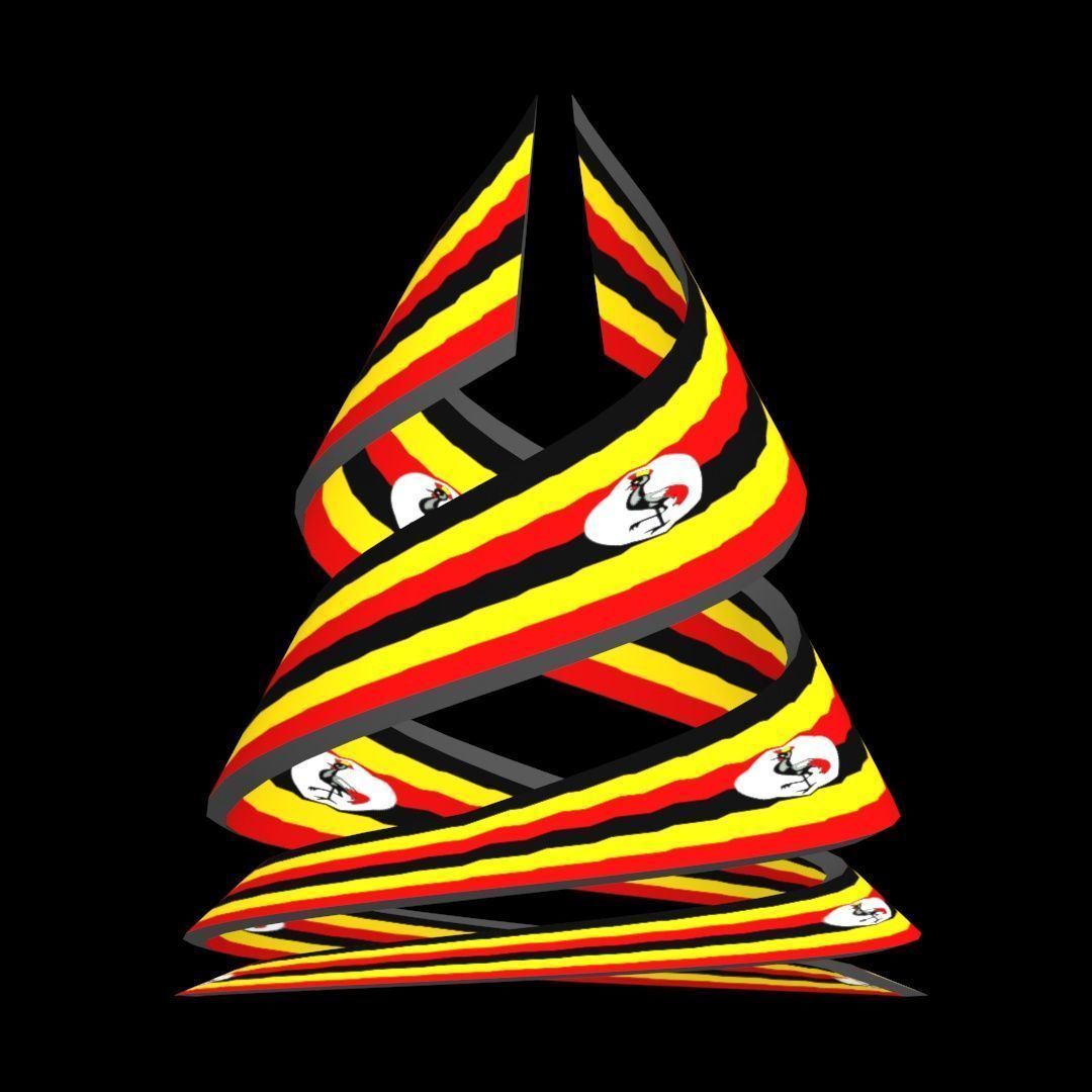 Uganda Flag on Double spiral helix structure 3D model_30