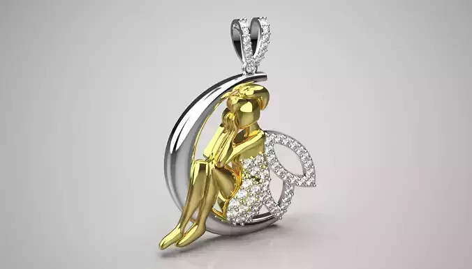 Tinkerbell on the Moon Pendant with Diamond Model jp0256