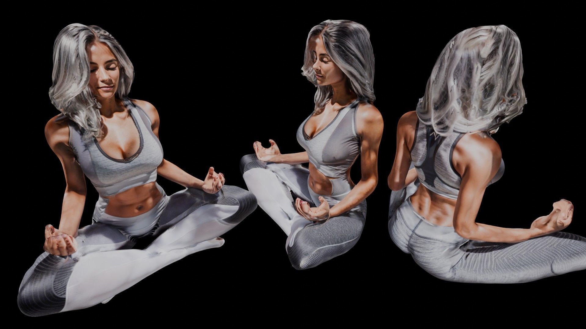 Meditating Female Yoga Pose 3D model_3