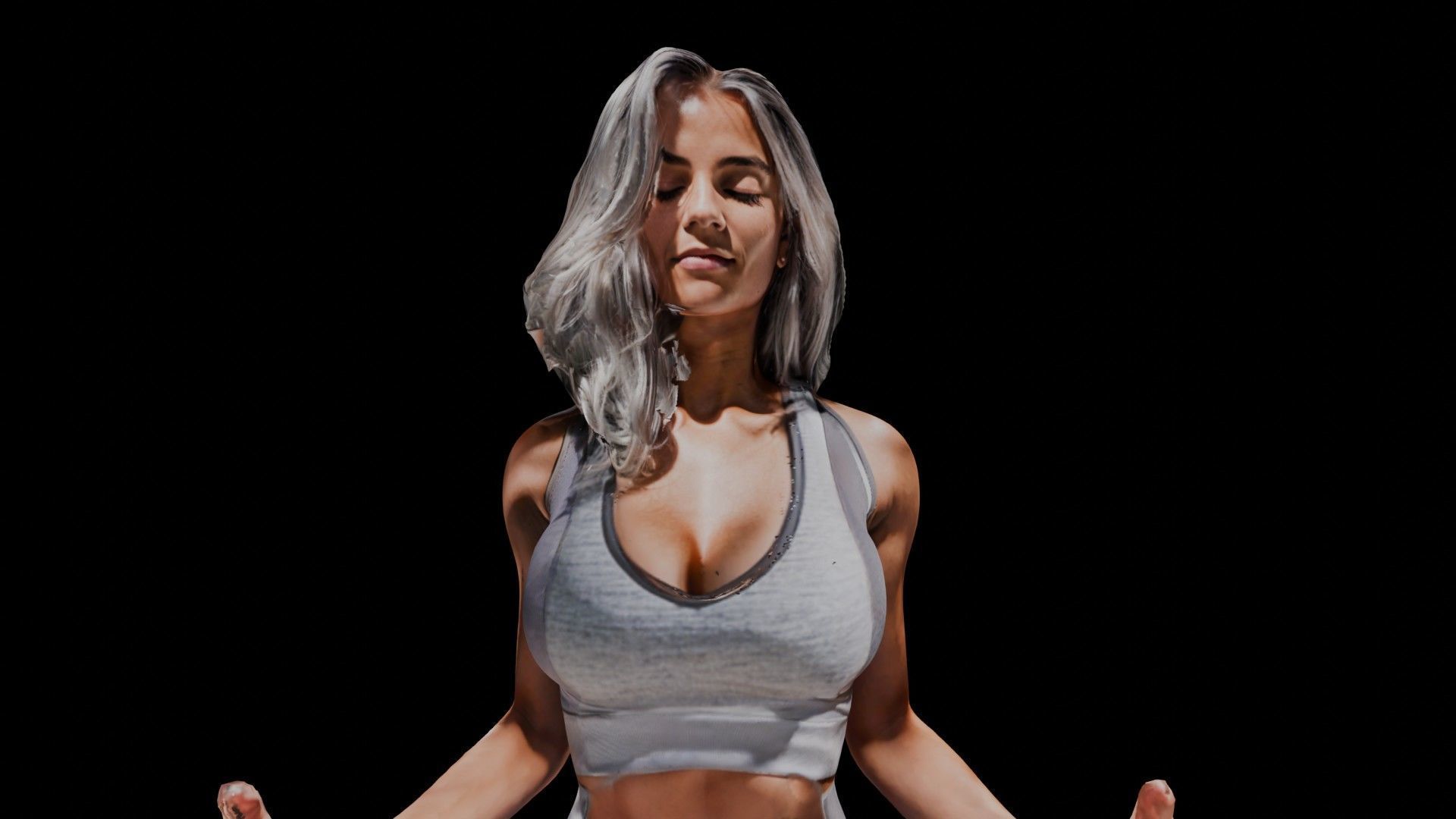 Meditating Female Yoga Pose 3D model_2