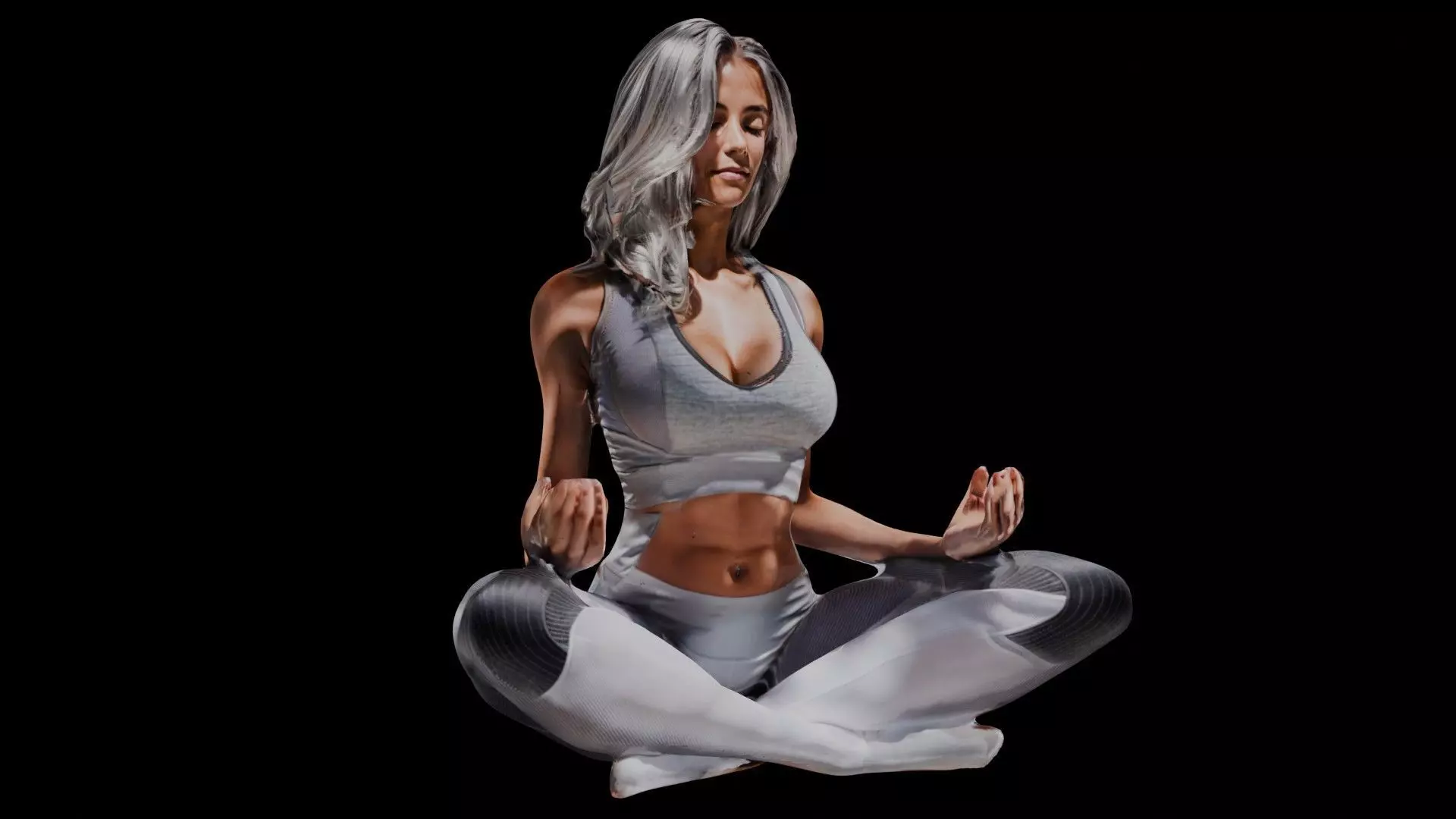 Meditating Female Yoga Pose 3D model_0