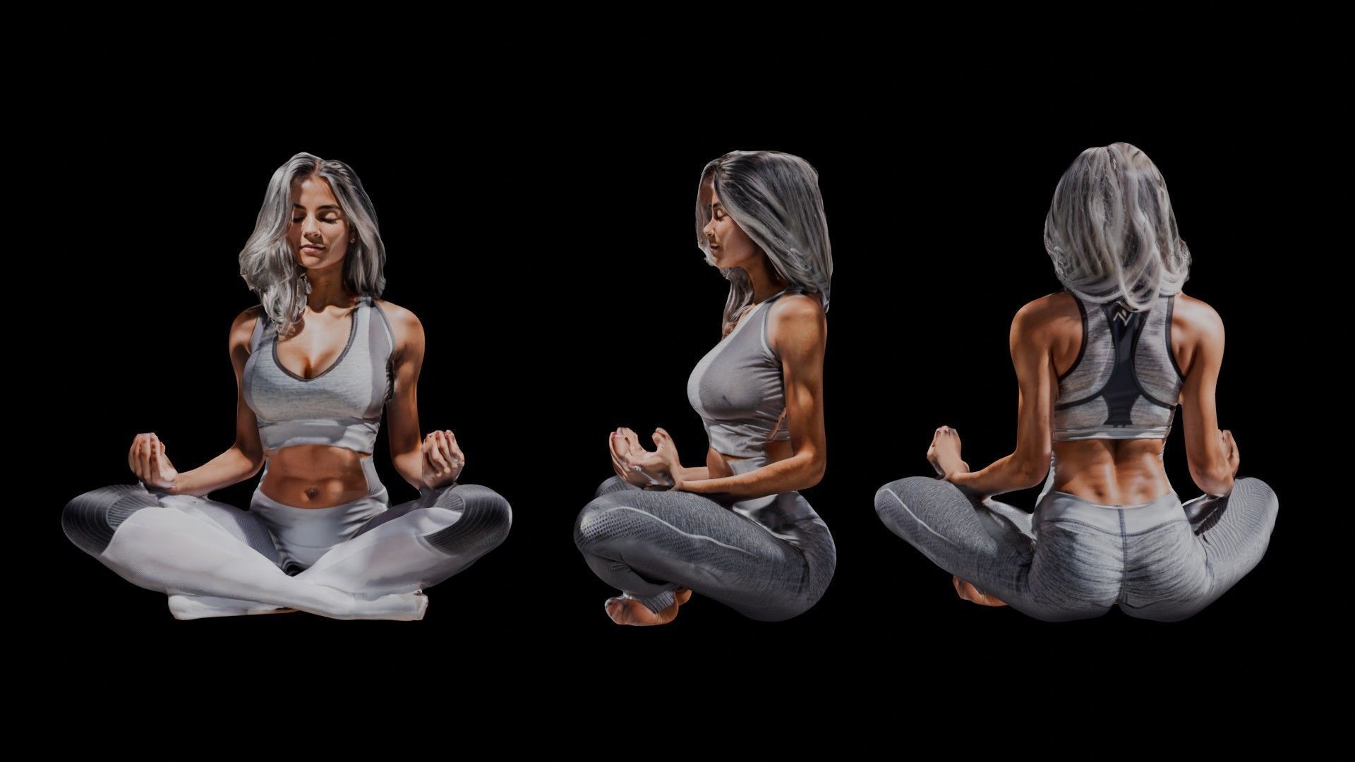 Meditating Female Yoga Pose 3D model_1