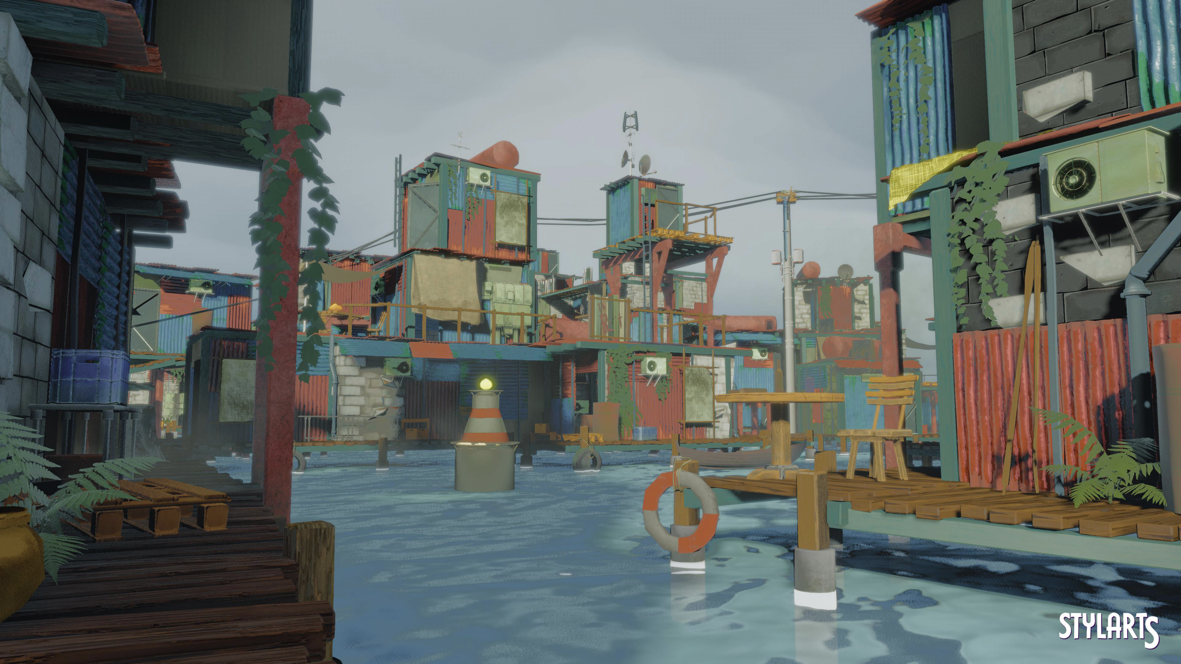 Stylized Floating Slums Low-poly 3D model_4