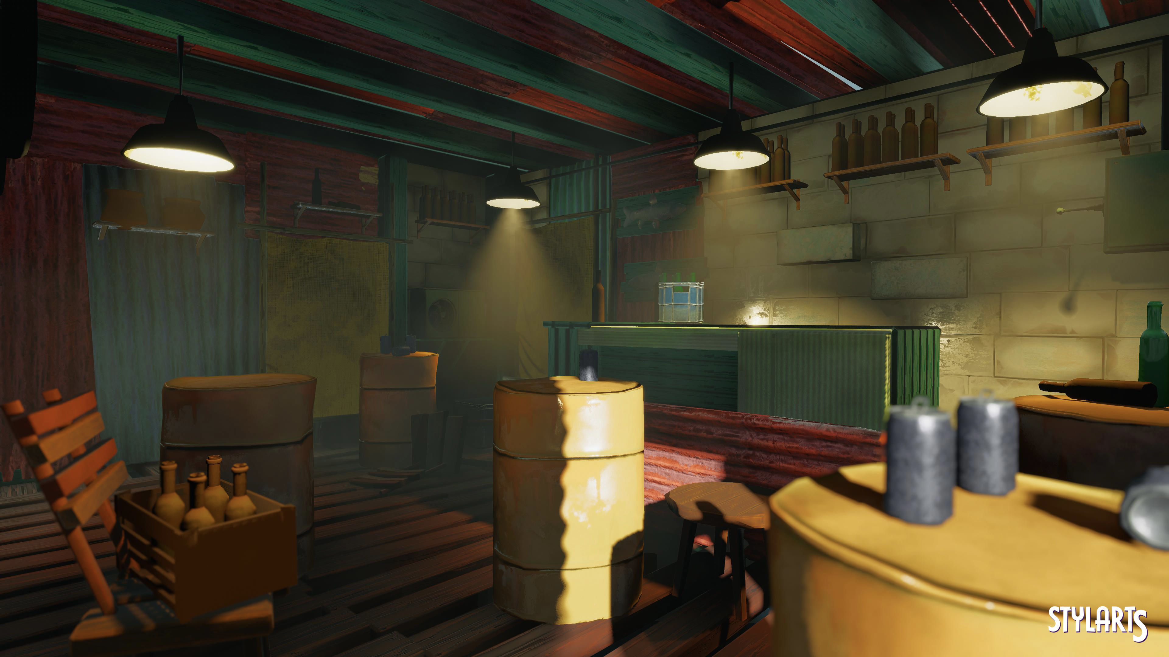 Stylized Floating Slums Low-poly 3D model_7