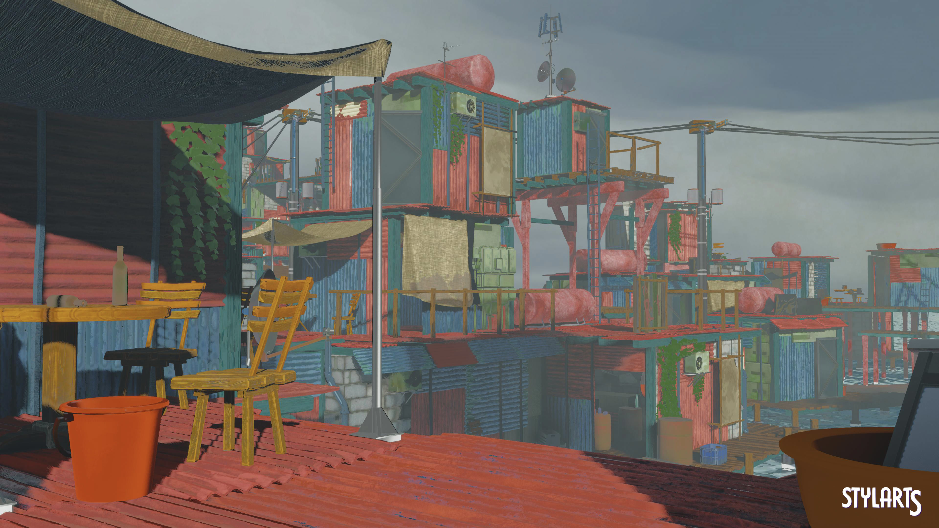 Stylized Floating Slums Low-poly 3D model_5