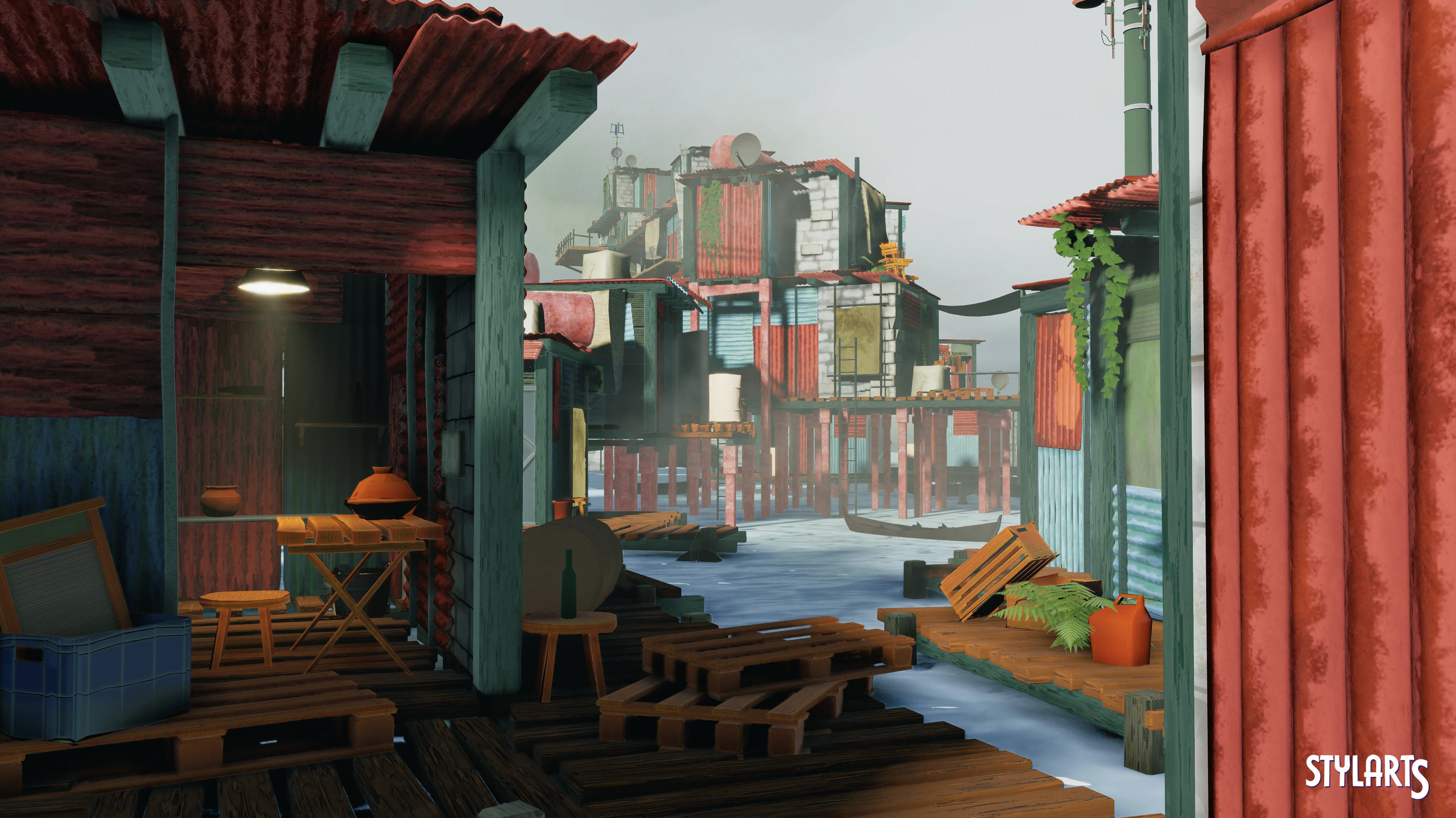 Stylized Floating Slums Low-poly 3D model_3