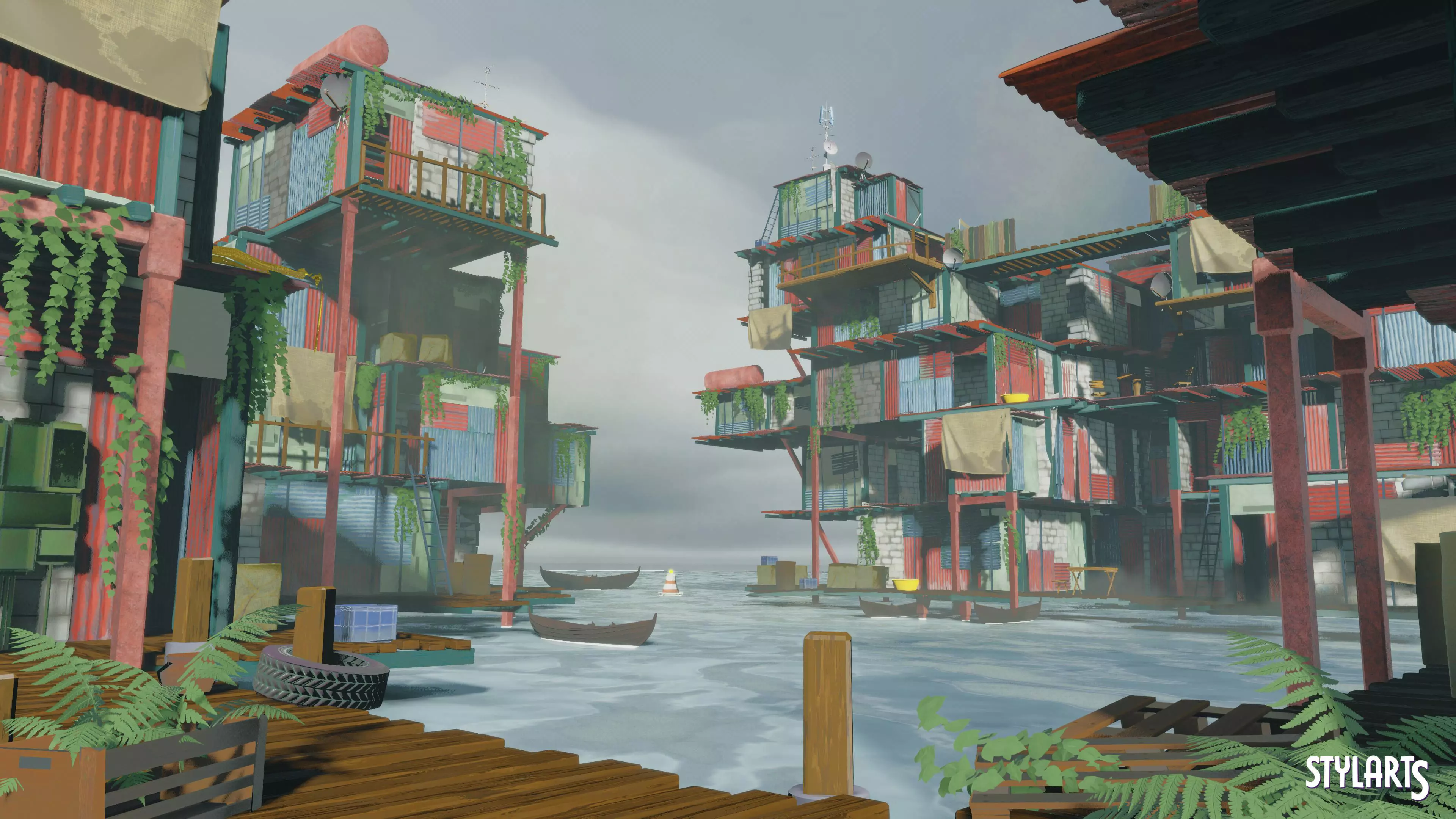 Stylized Floating Slums Low-poly 3D model_0