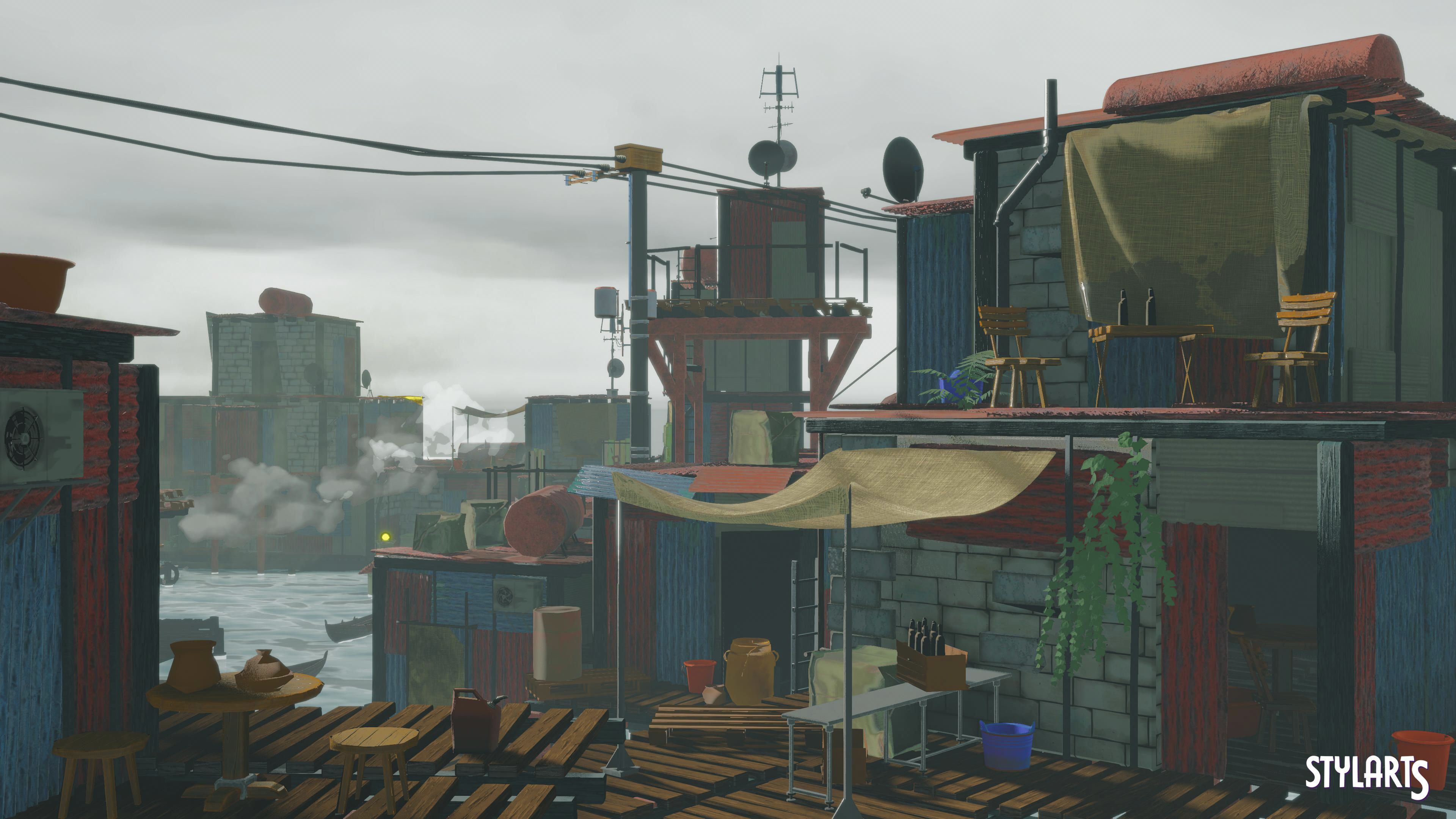 Stylized Floating Slums Low-poly 3D model_10