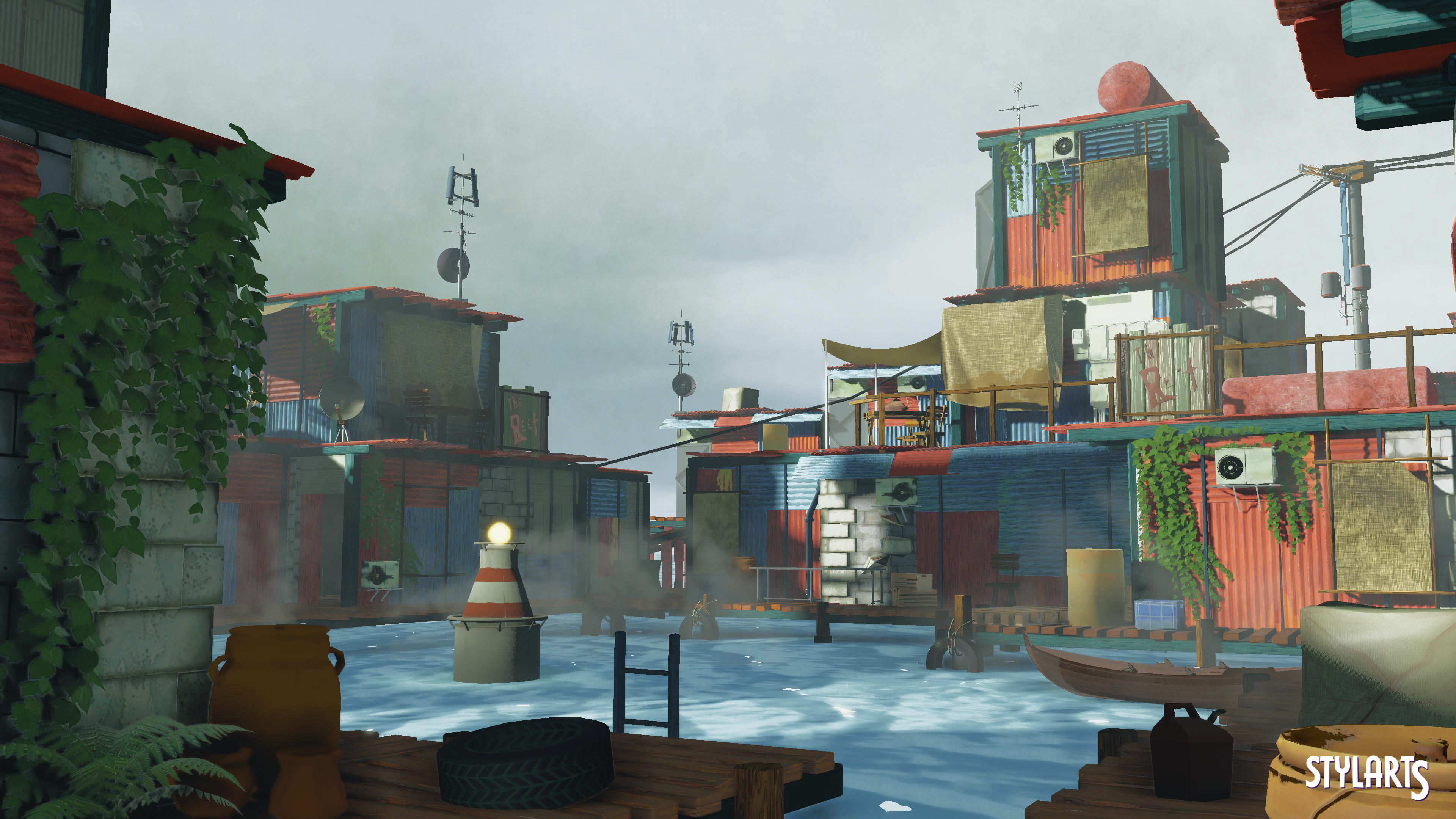 Stylized Floating Slums Low-poly 3D model_6