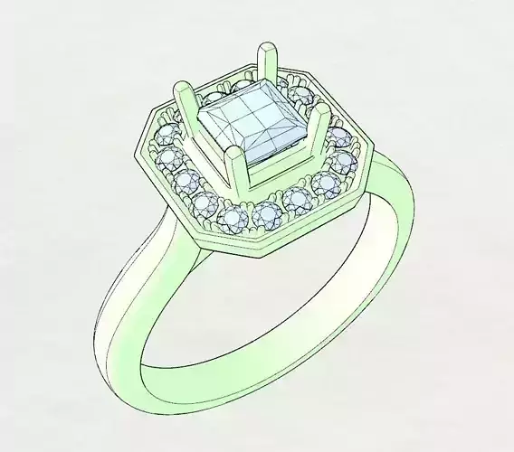 Princess Cut Engagment Ring 3D print model