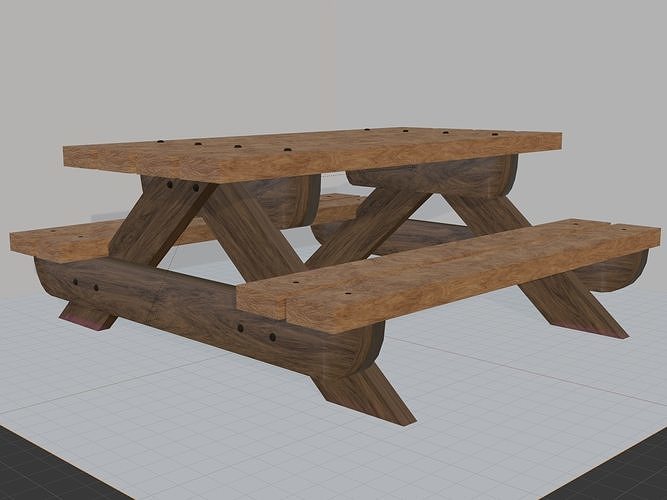 Park Style Picnic Table with Attached Benches Kit Low-poly 3D model