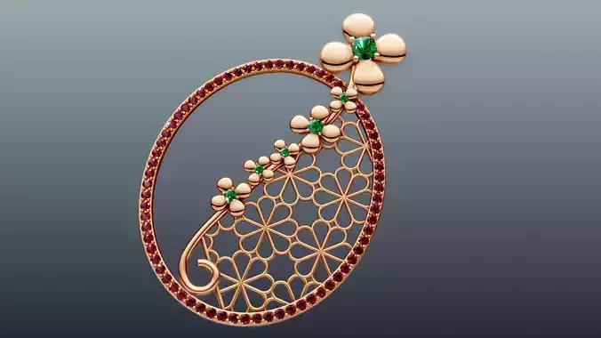 Oval Flower Lace Diamond Flowers Twig Pendant