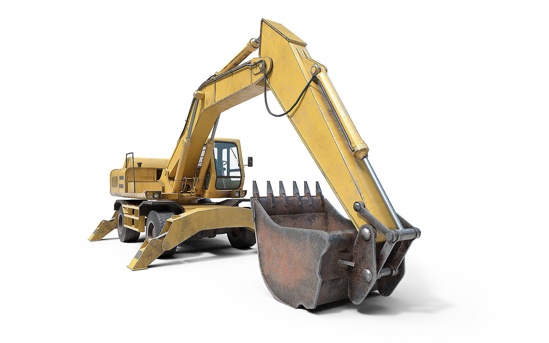 Wheeled Excavator Low-poly 3D model_7